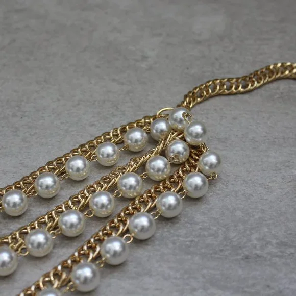 Oversized Layered Faux Pearl and Chain Belt - Picture 5 of 8
